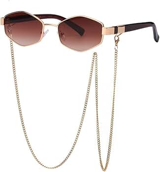 Amazon.com: MTZJH Retro Hexagon With Chain Sunglasses Women